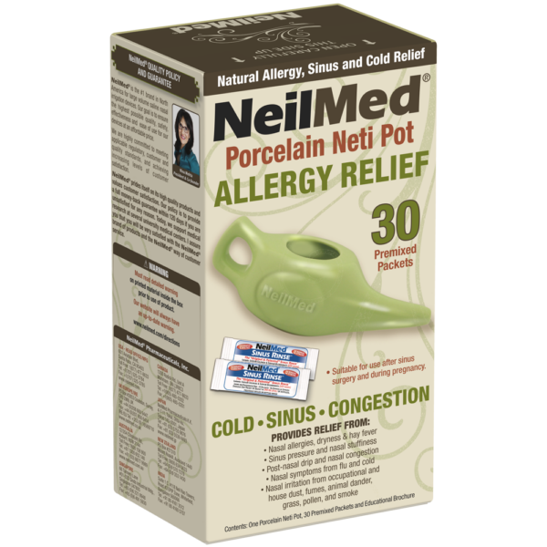 NasaFlo 8oz Porcelain Neti Pot with 30 Premixed Packets